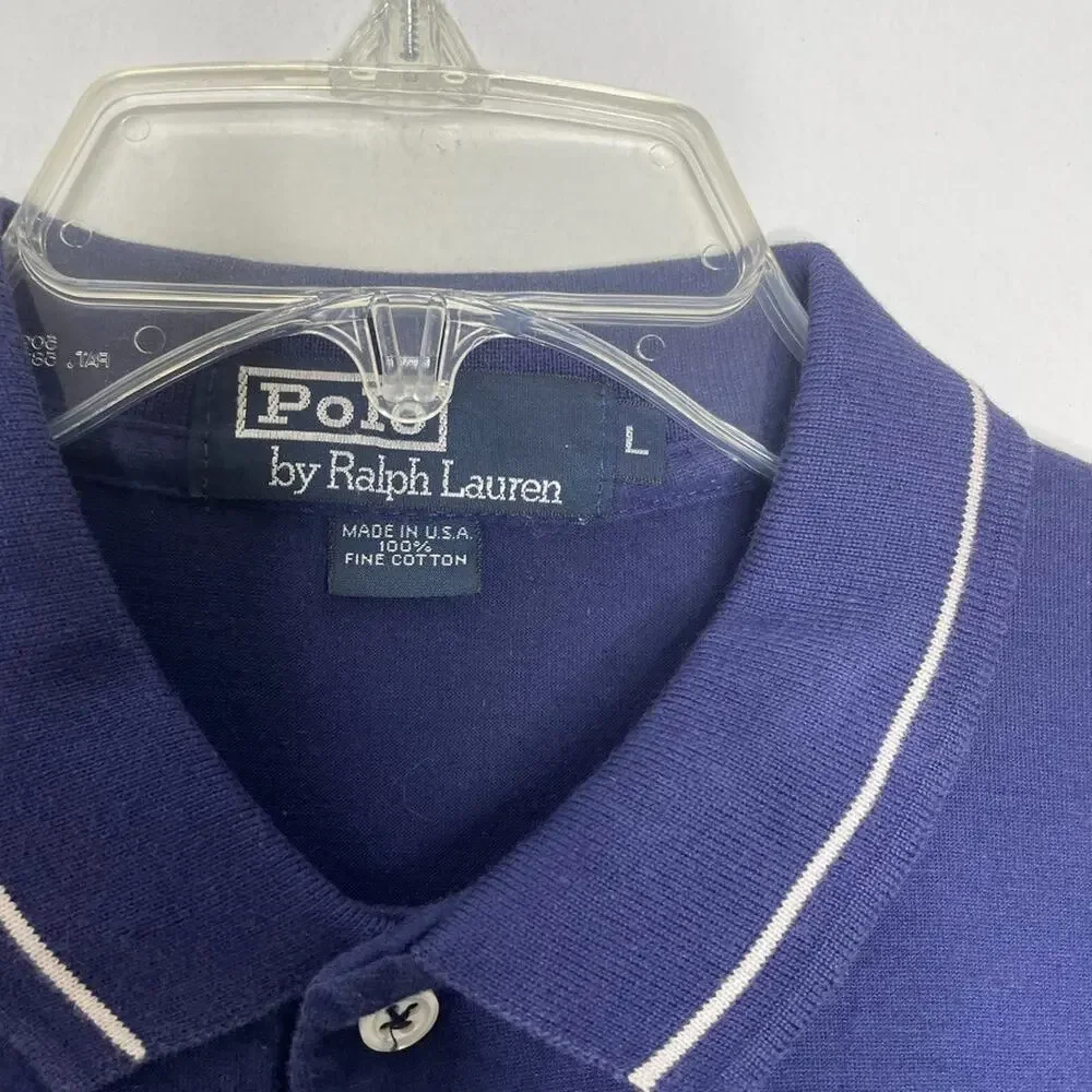 Polo Ralph Lauren Polo Shirt Large Navy White Stripe Vintage USA Cotton